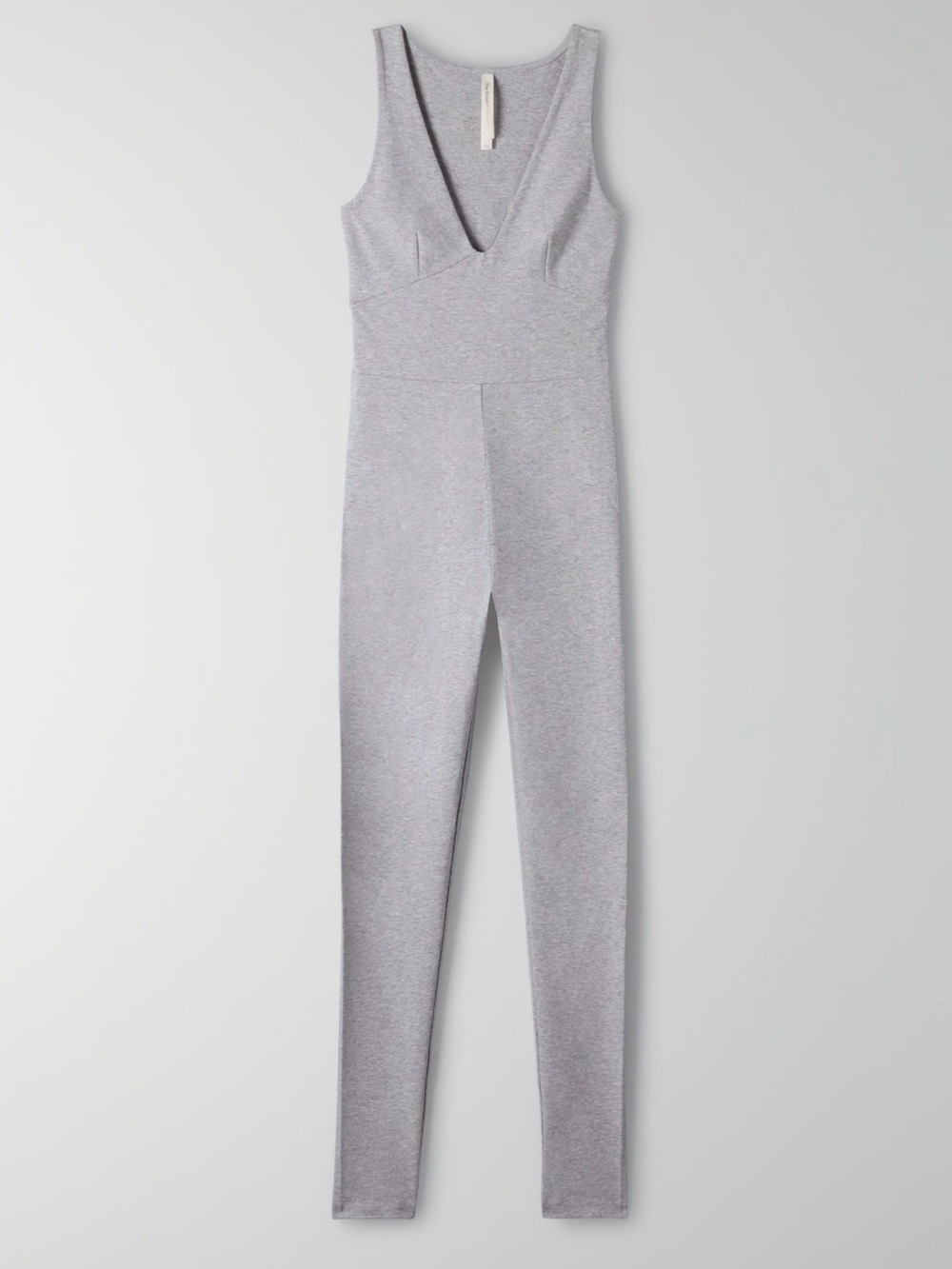 Babaton Light Gray Sleeveless V-Neck Knit Jumpsuit